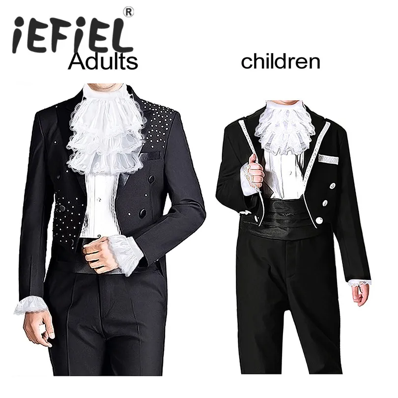 Mens Boys Victorian Lace Jabot and Cuffs Set Stage Party Colonial Pirate Steampunk Cosplay Costume Accessory for Kids/Adults |