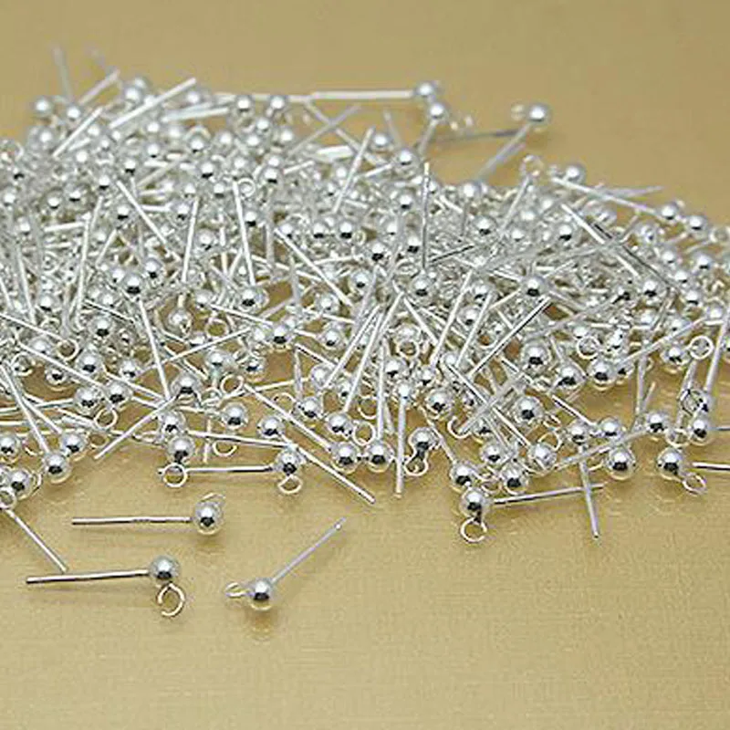 4개입 진짜 순은  귀걸이 핀 링 라운드 볼 귀걸이 니들 커넥터 DIY 주얼리 제작