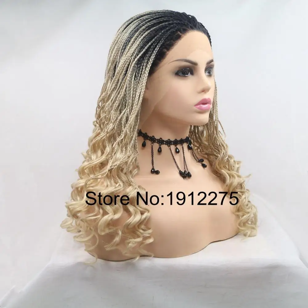 Sylvia Ombre блонд Плетеный парик темный корень синтетический парик для женщин термостойкие волокна косички из вьющихся волос натуральный волос