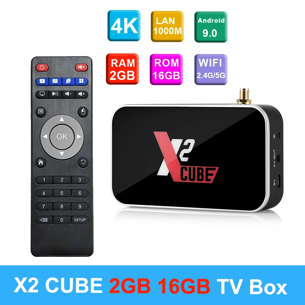 

Smart TV Box X2CUBE Android9.0 Set-Top Box Amlogic S905X2 2GB DDR4 16GB ROM 2.4G&5G Dual WiFi 1000M Bluetooth 4K HD Media Player