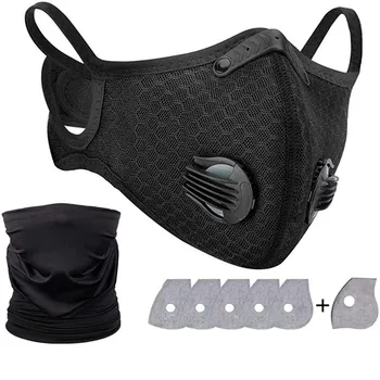 

Masks for virus protection Activated Carbon Mask DustProof Reusable Cycling mask Breathing Valves Mask with 6 Filters Silk Scarf