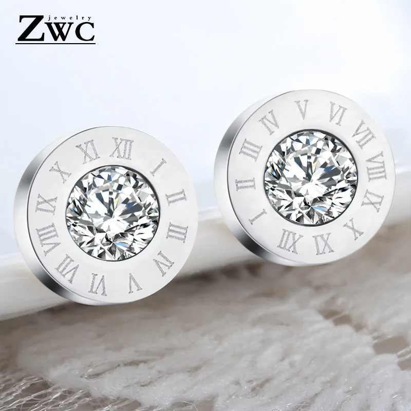 ZWCX модные высококачественные циркониевые римские цифры серьги-гвоздики для женщин вечерние из титановой стали розовое золото серьги с кристаллами ювелирные изделия