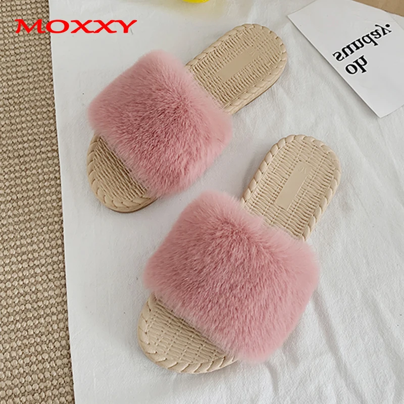 

2019 New Canday Color Fur fuzzy Slippers Women Shoes Indoor Room Home House Slippers Platform Slides Furry Flip Flops zapatos