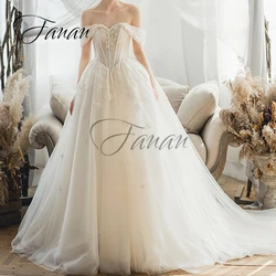 Sweethesrt Off The Shoulder A-Line Wedding Dresses Backless Lace Appliques Organza Bridal Gown robe de mariée vestido de noiva