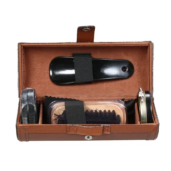 

New Shoe Polish Care Kit Leather Shoe Shine Set Shoe Brushes Compact Shoe Cleaning Kit with PU Leather Case 6PCS