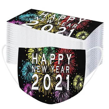 

100pc Disposable Face Mask Adult 2021 Happy New Years Print Face Mask 3ply Ear Loop Breathable Mouth Face Mask Mouth Mask Masque