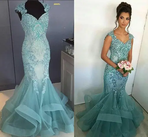 

Elegant V Neck Off the shoulder Long Mermaid Evening Dresses 2020 Custom Made With Lace Appliques Formal Evening Gowns mariage