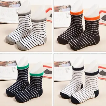 

4 Pairs/Set Pure Cotton Socks Spring Winter Autumn Baby Girls Boys Kids Socks Fashion Stripe Pattern Socks Infant Baby Socks