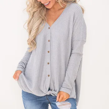 

New Women Tops And Blouses Fashion Loose Knit Tunic Blouse Knot Henley Bottom Clothing Sweater Fashion Cardigan for Female 7.24