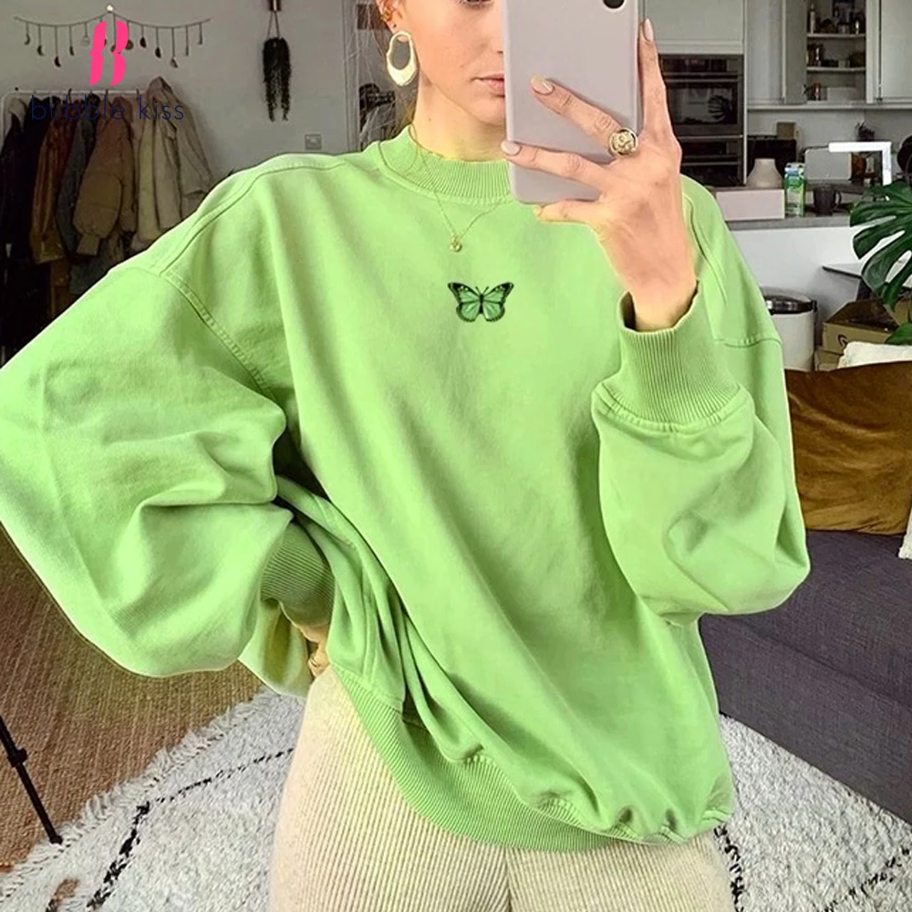 

Women Basic Sweatshirt Spring Autumn Long Sleeve Butterfly Printed Loose Hip Hop Hoodies Womens Clothes Ladies Female Casual Top