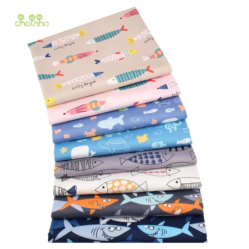 Chainho,Cartoon Fishes Pattern,Printed Twill Cotton Fabric,8 Design,DIY Sewing Quilting Material For Baby &Children's Bedclothes