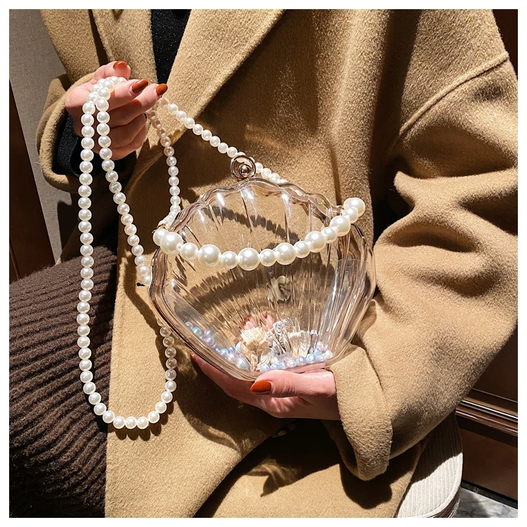 Transparent Acrylic Shell bag 2022 Fashion High quality PVC Women's Designer Handbag Pearl strap Shoulder Messenger Clutch Bag