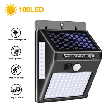 

100 LEDs Solar Light PIR Motion Sensor LED Light Outdoor Wall Lamps for Fence Post Home Garden Decoration Auto Night Lights