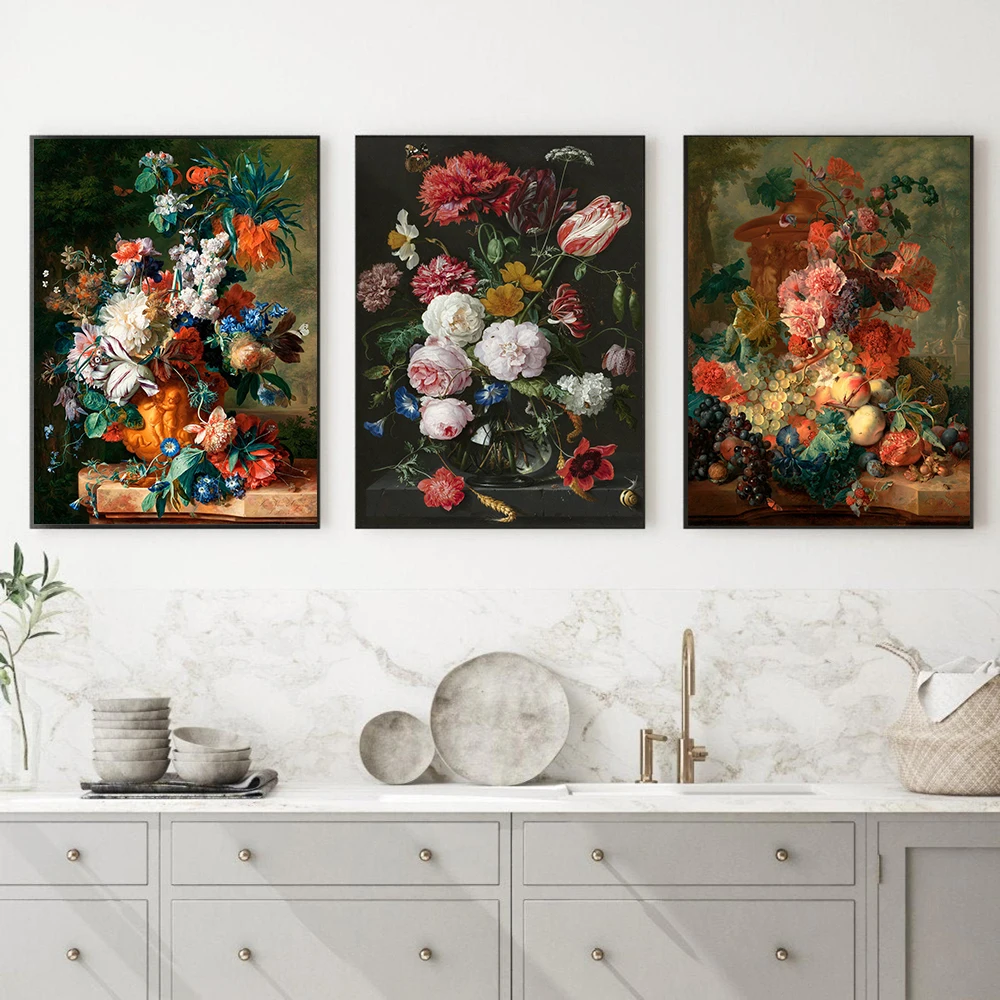 

Vintage Classic Bouquet of Flower Poster and Print Canvas Painting Wall Art Picture for Living Room Home Cuadros Decoration