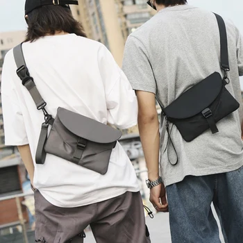 

Men's Messenger Bag Casual Function Zipper Bag Tide Cool Waterproof Solid Color Chest Bag Leisure Couple Shoulder Messenger Bag