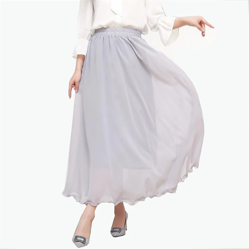 D058 Gray VIIANLES летняя модная плиссированная длинная юбка из шифона длинная юбка женская тонкая Высококачественная эластичная талия элегантная женская повседневная юбка - Цвет: D058 Gray