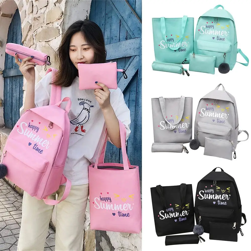 

Backpack Student Cartoon Travel School Bags 4PC/Set Alphabet Casual Large Capacity Travel mochilas escolares para adolescentes