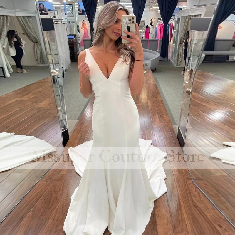 

2021 New Mermaid Wedding Dresses Off Shoulder V-neck Bride Gowns Custom Made Vestido De Noiva Sereia
