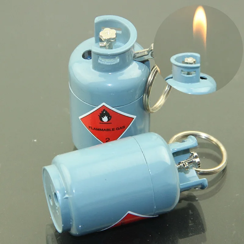 Creative Mini Gas Tank Inflatable Open Flame Lighter Keychain Pendant