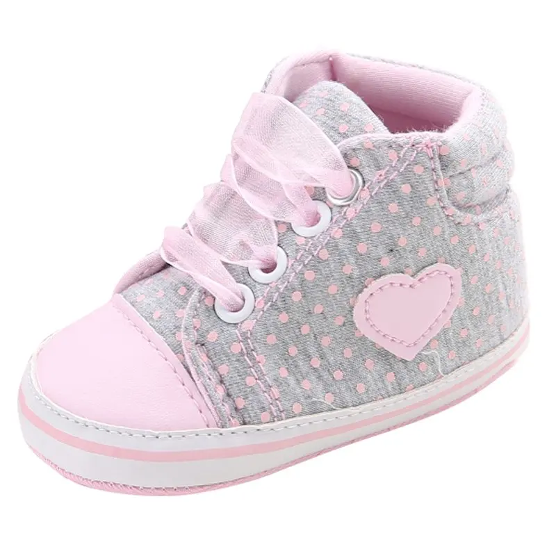 New Classic Infant Newborn Baby Girls Polka Dots Heart Autumn Lace-Up First Walkers Sneakers Shoes Toddler Casual Shoes