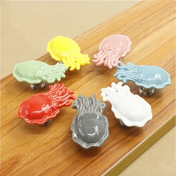 Cartoon Octopus Ceramic Drawer Knobs Cabinet Pulls Kitchen Handles Cute Furniture Handle for Kids Room Furniture Hardware