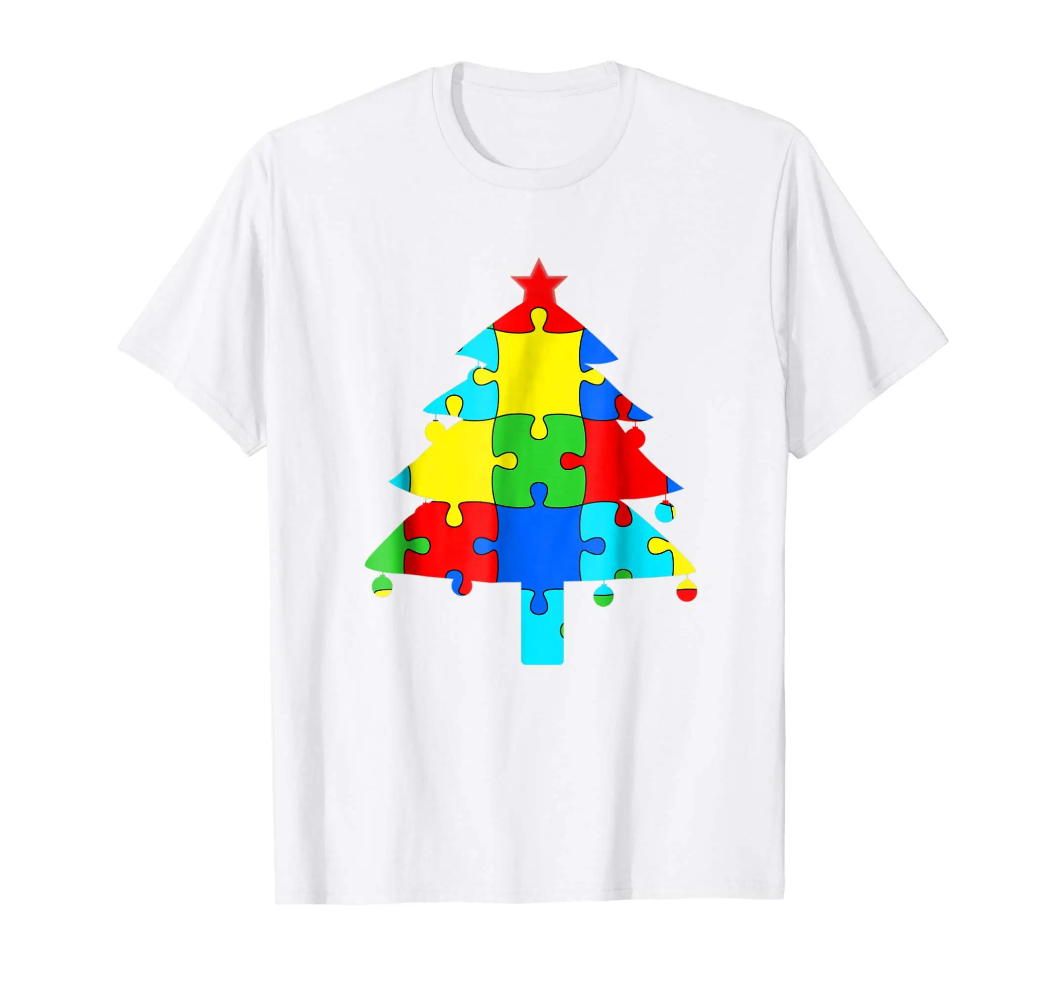 Printed Men T Shirt Cotton tshirt Autism Christmas Tree From Parents Son Daughter Gift O-Neck Short-Sleeve Women T-Shirt |