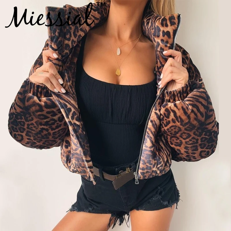Miessial леопардовая Базовая модная куртка со стоячим воротником Женская зимняя теплая куртка с длинным рукавом Женская Осенняя Повседневная парка пальто верхняя одежда