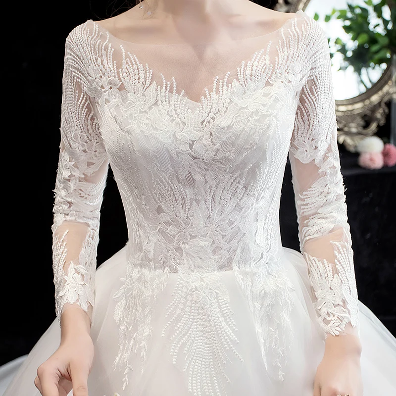 Mrs Win свадебное платье, роскошное сексуальное бальное платье с длинным рукавом и v-образным вырезом, кружевное свадебное платье принцессы, Индивидуальный размер