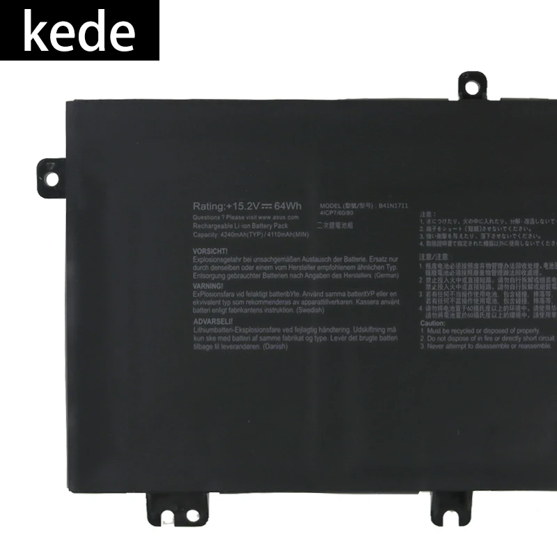 Kede ноутбук батарея B41N1711 для Asus GL503 FX503VM FX63V GL703VD ZX63V 15,2 V 64Wh