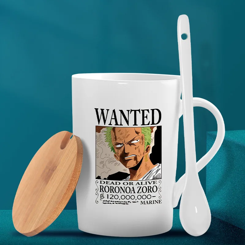 Roronoa Zoro Coffee Mug WANTED With Cover and Spoon
