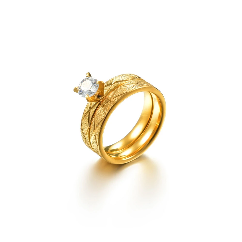 Couple Rings 6mm Stainless Steel Couple Rings Gold Color Crystal Wedding Ring for Women Men Lover Gift Femme Jewelry