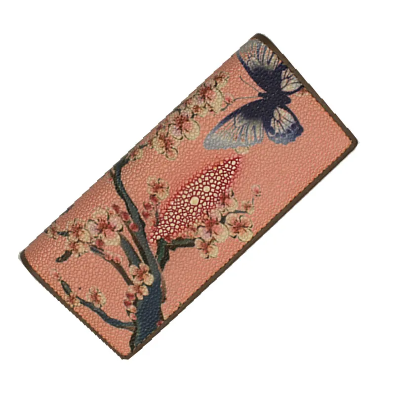 

Genuine Leather Wallet for Ladies Elegant Floral Purse Long Money Case