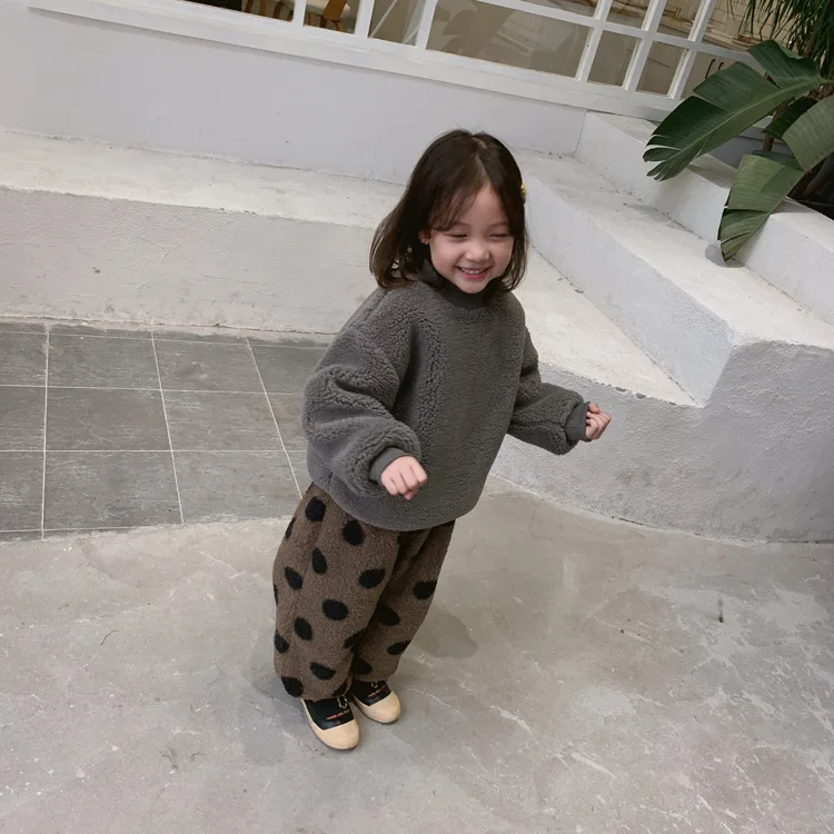 Tckids детская одежда, Настраиваемые 18 зимних стильных крашеных шаровары в горошек из плотного плюша и бархата в горошек