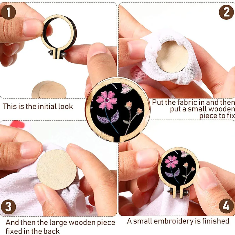 10x 20x Mini Embroidery Hoop Ring Wooden Cross Stitch Frame Handmade Pendant Crafts Embroidery Circle Sewing Kit