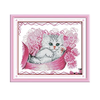 

Kitten and Wool Patterns Stamped Cross Stitch Kit Counted Printed Canvas 11CT 14CT DMC DIY Handmade Embroidery Needlework Kits