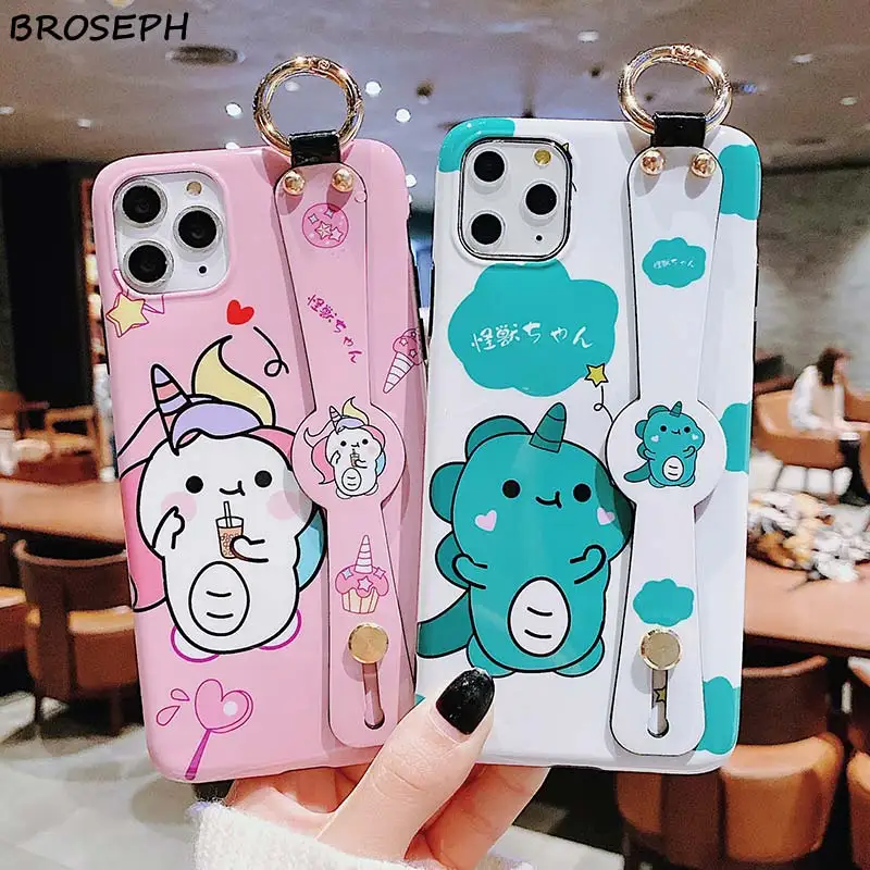 Чехлы с ремешком на запястье для iPhone 11 Pro Max чехол 7 8 6 6s Plus X XR XS милый мультяшный