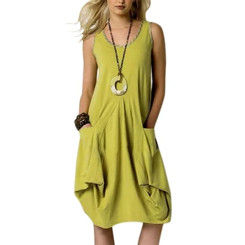 

VICABO Fashion Sexy Dress Women Summer Sundress Loose Sleeveless Pocket Women's Dresses Vintage Vestidos