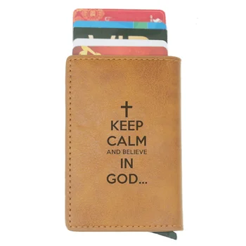 

Keep Calm and believe in god Cross Design Rfid Card Holder Men Women Wallets Short Purse Leather Slim Wallets Mini Wallet Gifts