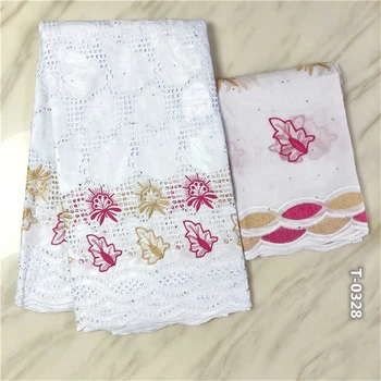 

2020 New Bazin Riche Fabric Cotton Getzner Fabric 5 Yards + 2 Yards Lace Fabric for Wedding Party Clothes