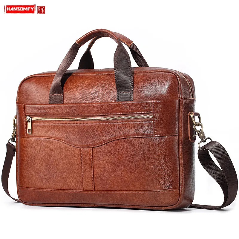 

Real Genuine Leather men's bag business briefcase men handbags laptop shoulder messenger bag casual multi-function travel bags