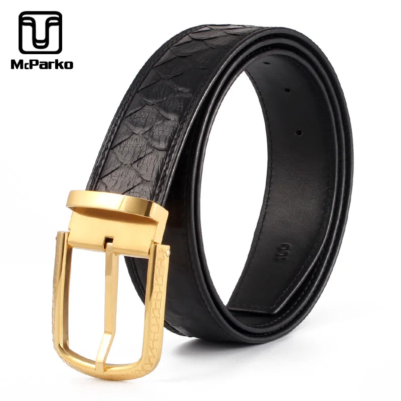 

McParko Genuine Python Leather Belt Men Pin Buckle Original Designer Brand Snakeskin Jeans Belt For Men 2019 Luxury Waist Belts