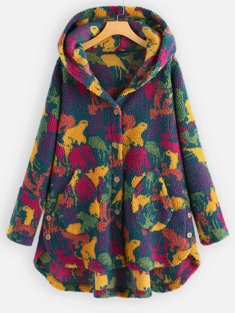 Женская куртка, Осень-зима, пальто для женщин, новинка, принт, большой размер, топы, теплая кашемировая куртка с капюшоном, Женское пальто