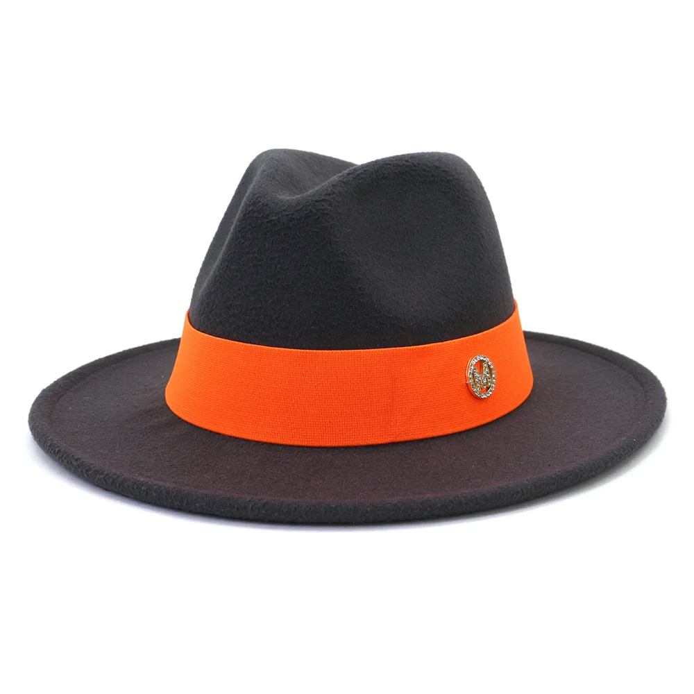 Spot Fedora new autumn and winter hat unisex orange M logo accessories Fedora felt hat jazz fashion winter hat кепка мужская cheap fedora hats