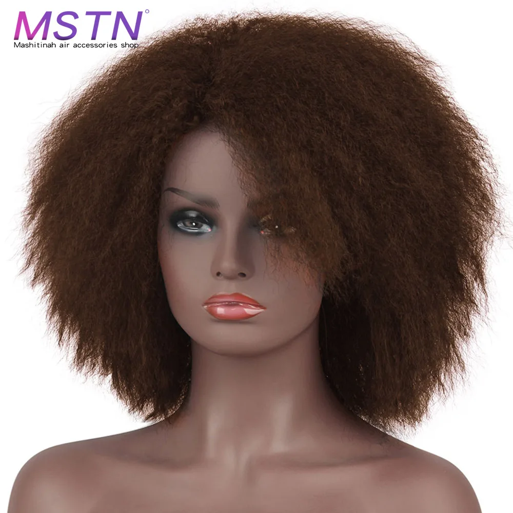 MSTN женский синтетический афро парик Африканский темно-коричневый черный красный цвет прямой короткий парик косплей волосы высокая температура волокна волос
