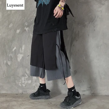 

Harajuku Women Fake Two Piece Pant 2020 Lady Cool Drawstring Waist Calf-length Hipster Trousers Summer Sport Tape Fashion Pants