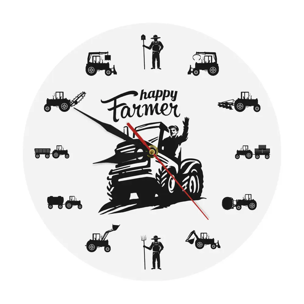 Счастливый фермер рабочий силуэт сельскохозяйственные машины тракторы современные настенные часы Сельский Урожай сельский дом деревенский Декор