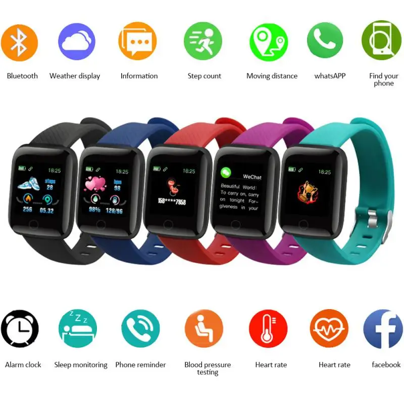 Monitor Band Fitness Tracker Wristbands Wearable Devices Pedometers 116Plus Smart Watch Bluetooth Heart Rate Blood Pressure | Спорт и