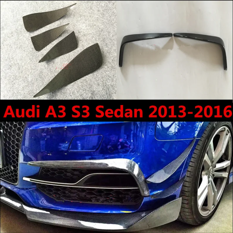 

carbon fiber Front Fog Lamp Lip Splitters Bumper Spoiler Flaps Eyebrows Eyelid Cover For Audi a3 s3 Sedan 2013 2014 2015 2016