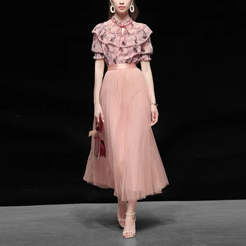 

Seifrmann Elegant Summer Dress Fashion Runway Women Bow Butterfly Sleeve Short Cascading Ruffle High Street Ladies Midi Dresses