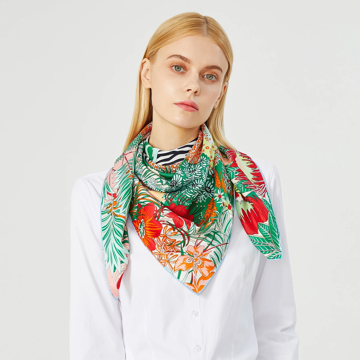 

90cm "Zebra in the forest" Scarf Women Bandana Handmade Curled Twill Silk Luxury Brand Square Scarf Foulard Hijab Headband Scarf